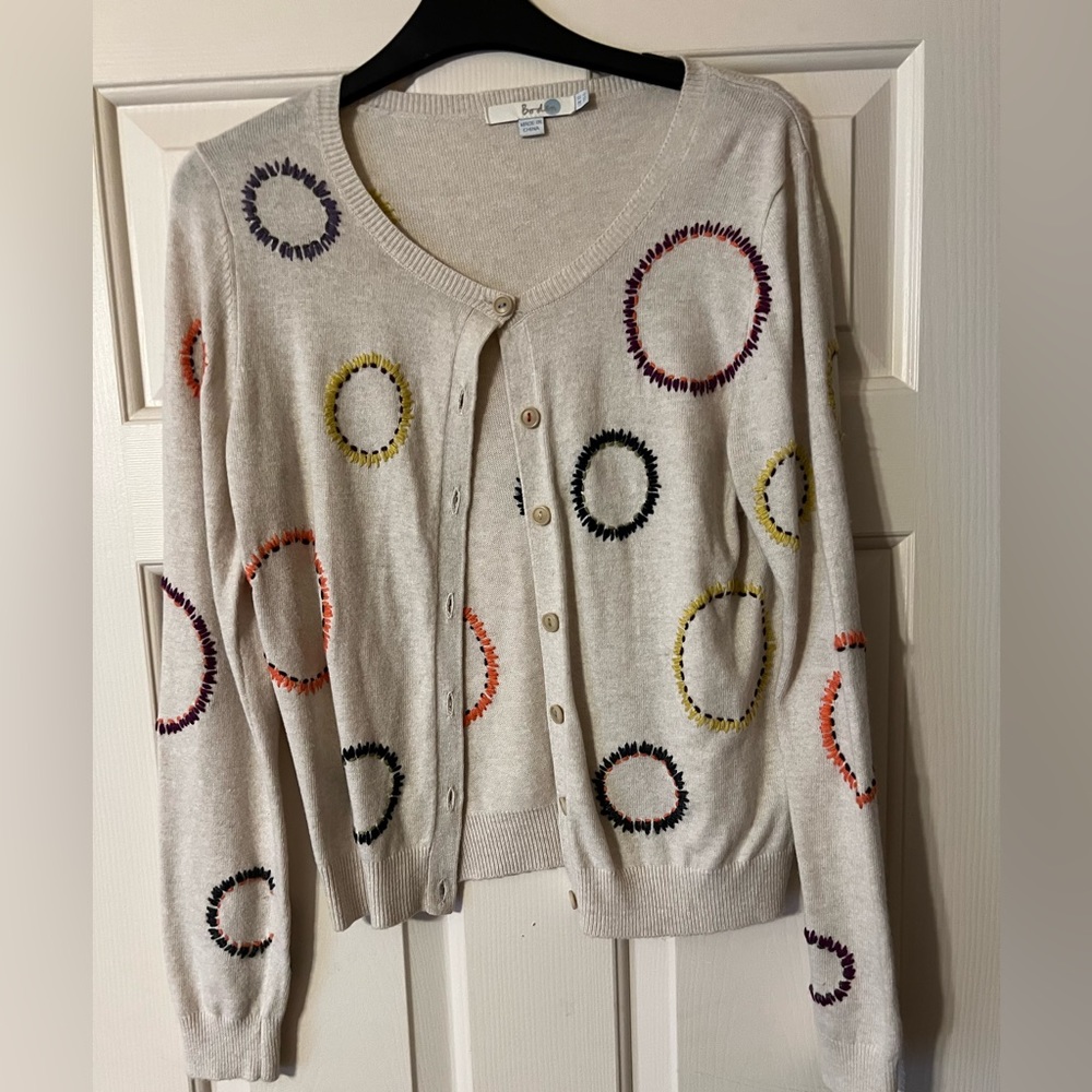 Boden Rainbow Embroidered Circles Cardigan